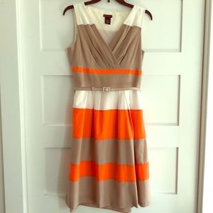 New Directions Ivory Tan Orange Dress